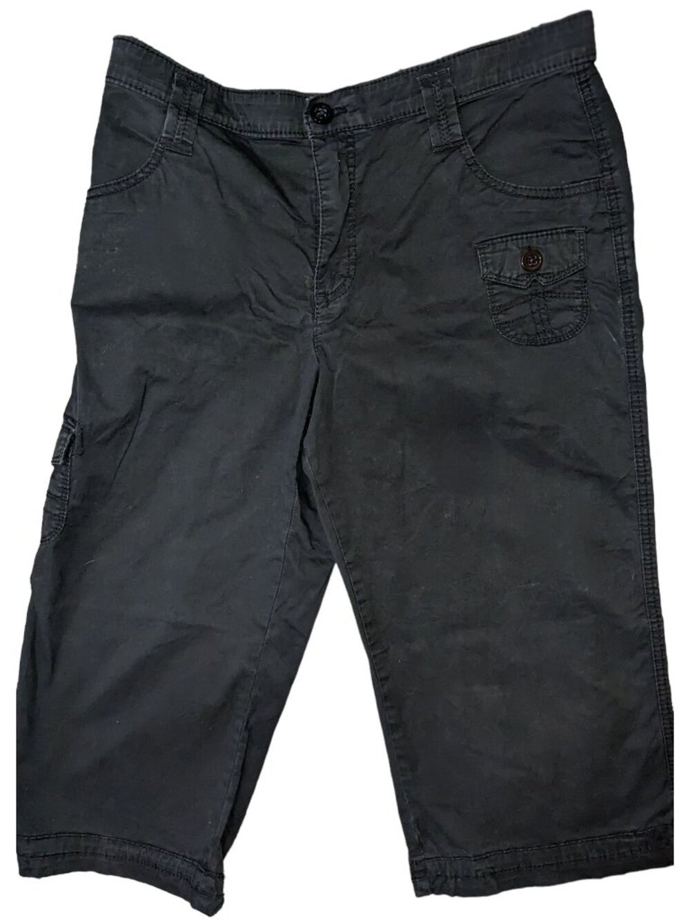 Lee Stretch Black Capri Pants Size 12M Casual Button Pocket Design